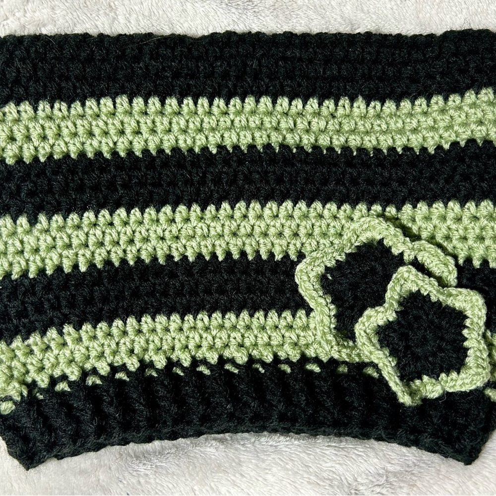 Striped Black and Green Crochet Hat